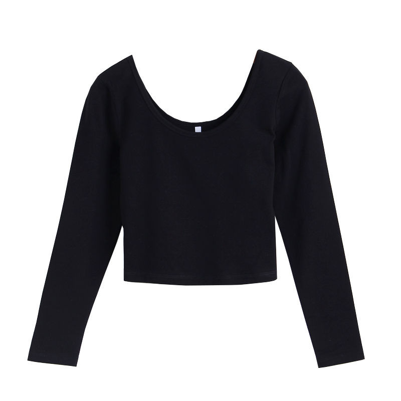 Női pólók felső női szűk, alacsony nyakú szexi rövid vékony, hosszú ujjú póló Crop Top Mujer Camisetas