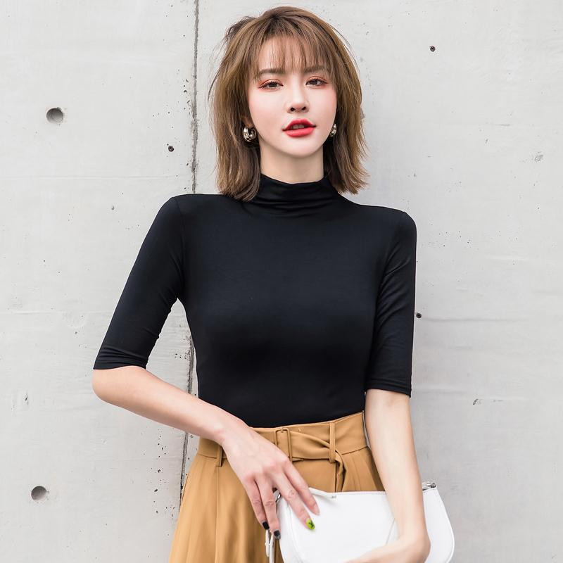 Moodsad suvised naiste topid Poole varrukaga T-särk Pehme moodsa kaelusega T-särk Slim Fit veniv põhjaga särk Kõik sobivad särgid 2020