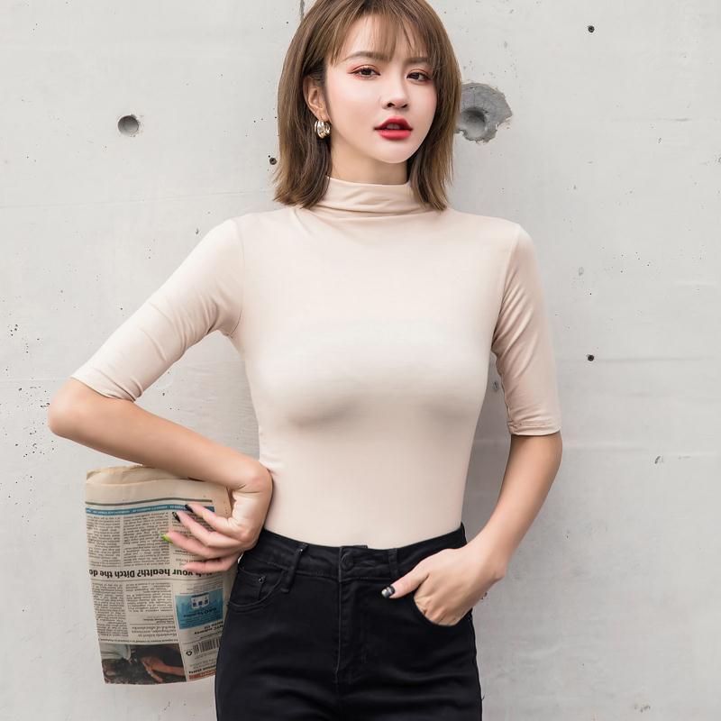 Moodsad suvised naiste topid Poole varrukaga T-särk Pehme moodsa kaelusega T-särk Slim Fit veniv põhjaga särk Kõik sobivad särgid 2020