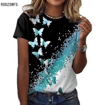 2021 New Butterfly Lady T-shirt Τρισδιάστατη φλοράλ στάμπα με στρογγυλή λαιμόκοψη Casual Niche Design Sense Ρούχα Γυναικεία Σειρά Ζώα Κοντό μανίκι