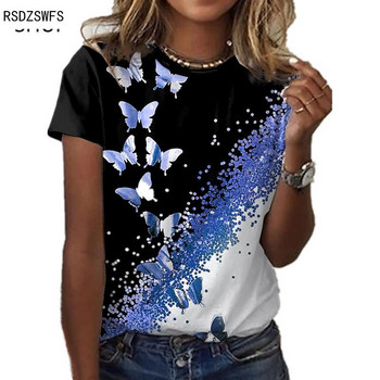 2021 New Butterfly Lady T-shirt Τρισδιάστατη φλοράλ στάμπα με στρογγυλή λαιμόκοψη Casual Niche Design Sense Ρούχα Γυναικεία Σειρά Ζώα Κοντό μανίκι