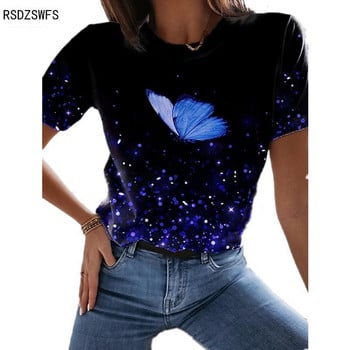 2021 New Butterfly Lady T-shirt Τρισδιάστατη φλοράλ στάμπα με στρογγυλή λαιμόκοψη Casual Niche Design Sense Ρούχα Γυναικεία Σειρά Ζώα Κοντό μανίκι