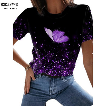 2021 New Butterfly Lady T-shirt Τρισδιάστατη φλοράλ στάμπα με στρογγυλή λαιμόκοψη Casual Niche Design Sense Ρούχα Γυναικεία Σειρά Ζώα Κοντό μανίκι