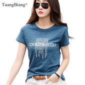 Tricouri cu mânecă scurtă de vară, din bumbac, bambus, 2022, cu imprimare cu litere, cu gâtul O, tricouri lejere, casual, pentru femei, albastru, violet, confortabile