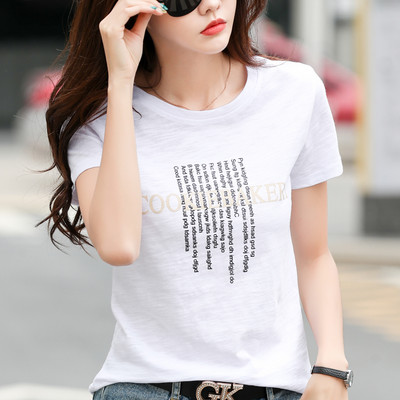 Trumpomis rankovėmis vasariniai moteriški bambuko medvilniniai marškinėliai 2022 m. raidėmis marginti laisvi laisvalaikio marškinėliai Moteriški mėlyni violetiniai jaukūs viršutiniai marškinėliai