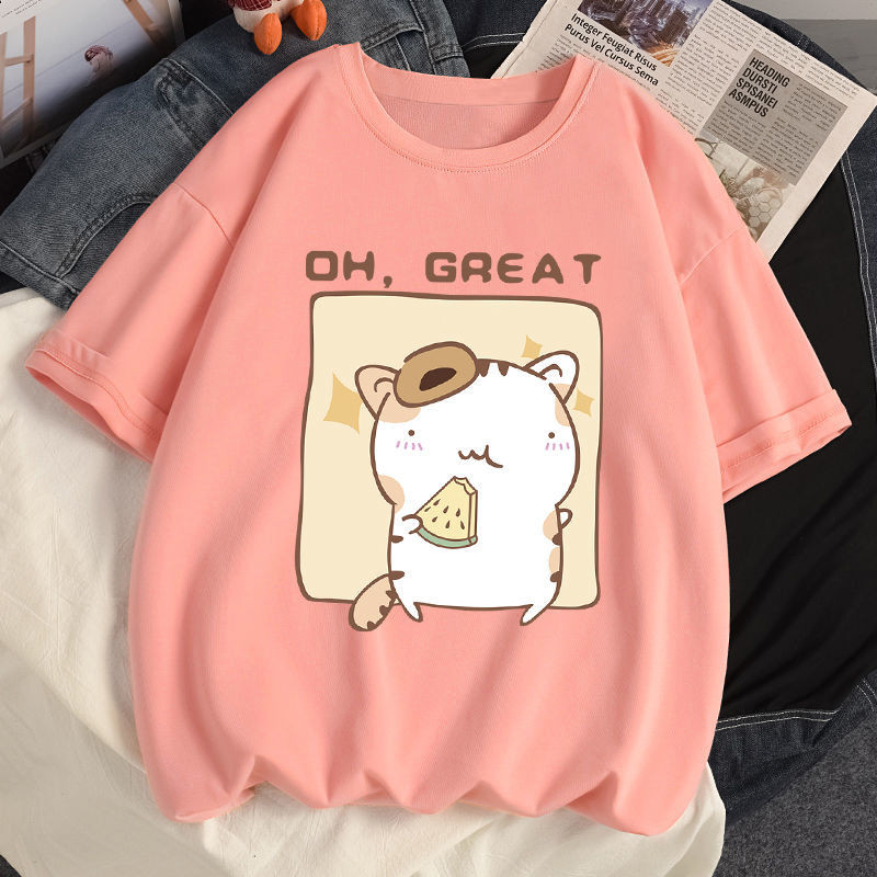 100% puuvillane suvine naiste Tsärk Kawaii Anime Arbuus Hamster Harajuku Tees Ulzzang lahtine T-särk lühikeste varrukatega T-särk Tops
