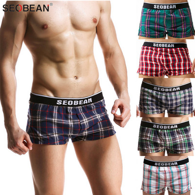 SEOBEAN Lenjerie de corp pentru bărbați Boxer 100% bumbac Trunchi pentru bărbați Boxeri Sexy cu talie joasă Îmbrăcăminte de acasă Pantaloni scurți Chiloți pentru bărbați