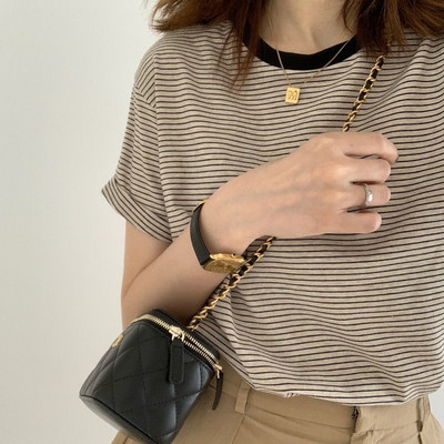 Női póló Csíkos puha O-nyakú Nyári Új Érkezés Bő, minden meccsre alkalmas felsők Rövid ujjú női utcai viselet Alkalmi divat Bf Ins