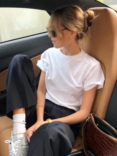 Női 100% pamut tömör Basic póló nyári alkalmi laza póló női póló, nagyméretű, nyakú női felsők