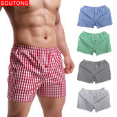 Soutong Cotton Férfi Boxer Alsónemű Kockás Nyomtatott Rövid Bőrbőr Laza Légáteresztő Otthoni Alsónadrág Cueca Boxer Masculina wfk03
