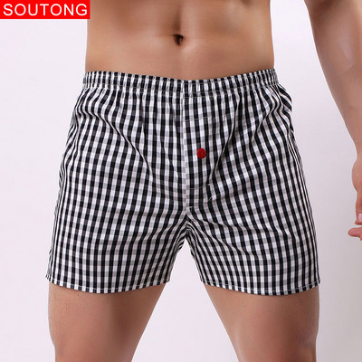 Soutong Cotton Férfi Boxer Alsónemű Kockás Nyomtatott Rövid Bőrbőr Laza Légáteresztő Otthoni Alsónadrág Cueca Boxer Masculina wfk03