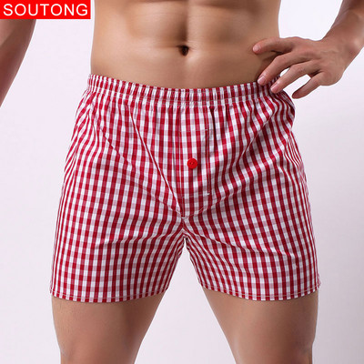 Soutong Cotton Férfi Boxer Alsónemű Kockás Nyomtatott Rövid Bőrbőr Laza Légáteresztő Otthoni Alsónadrág Cueca Boxer Masculina wfk03
