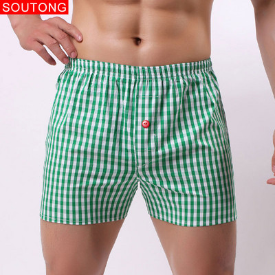Soutong Cotton Férfi Boxer Alsónemű Kockás Nyomtatott Rövid Bőrbőr Laza Légáteresztő Otthoni Alsónadrág Cueca Boxer Masculina wfk03