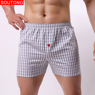 Soutong Cotton Férfi Boxer Alsónemű Kockás Nyomtatott Rövid Bőrbőr Laza Légáteresztő Otthoni Alsónadrág Cueca Boxer Masculina wfk03