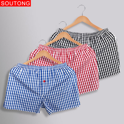 Soutong Cotton Férfi Boxer Alsónemű Kockás Nyomtatott Rövid Bőrbőr Laza Légáteresztő Otthoni Alsónadrág Cueca Boxer Masculina wfk03
