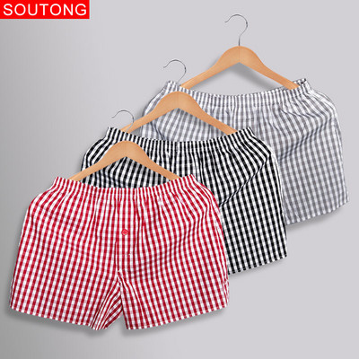Soutong Cotton Férfi Boxer Alsónemű Kockás Nyomtatott Rövid Bőrbőr Laza Légáteresztő Otthoni Alsónadrág Cueca Boxer Masculina wfk03