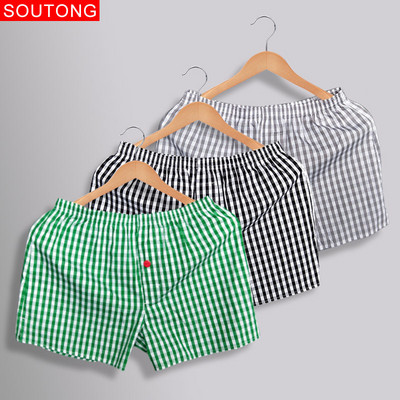 Soutong Cotton Férfi Boxer Alsónemű Kockás Nyomtatott Rövid Bőrbőr Laza Légáteresztő Otthoni Alsónadrág Cueca Boxer Masculina wfk03