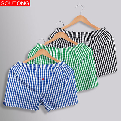 Soutong Cotton Férfi Boxer Alsónemű Kockás Nyomtatott Rövid Bőrbőr Laza Légáteresztő Otthoni Alsónadrág Cueca Boxer Masculina wfk03