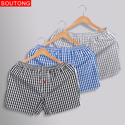 Soutong Cotton Férfi Boxer Alsónemű Kockás Nyomtatott Rövid Bőrbőr Laza Légáteresztő Otthoni Alsónadrág Cueca Boxer Masculina wfk03