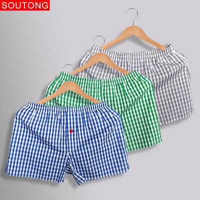 Soutong Cotton Férfi Boxer Alsónemű Kockás Nyomtatott Rövid Bőrbőr Laza Légáteresztő Otthoni Alsónadrág Cueca Boxer Masculina wfk03