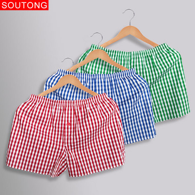 Soutong Cotton Férfi Boxer Alsónemű Kockás Nyomtatott Rövid Bőrbőr Laza Légáteresztő Otthoni Alsónadrág Cueca Boxer Masculina wfk03