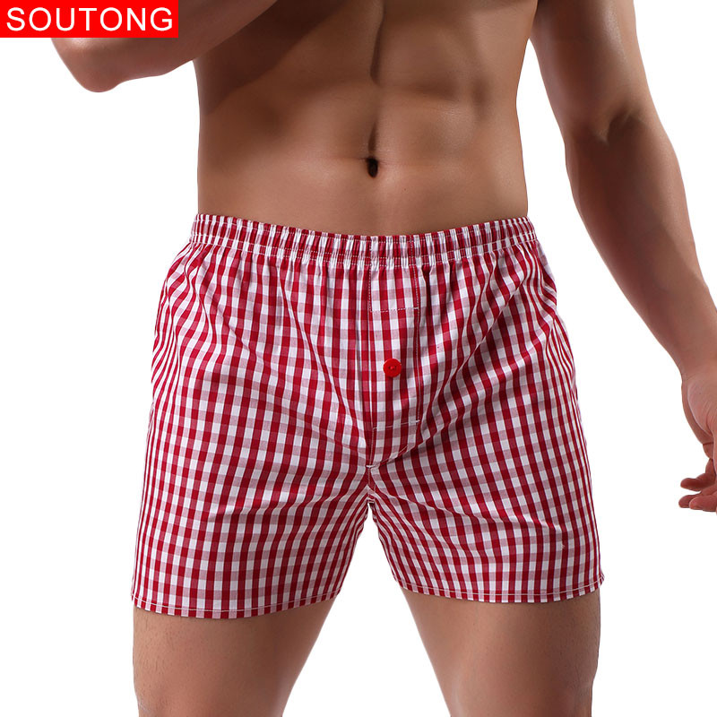 Soutong Cotton Férfi Boxer Alsónemű Kockás Nyomtatott Rövid Bőrbőr Laza Légáteresztő Otthoni Alsónadrág Cueca Boxer Masculina wfk03