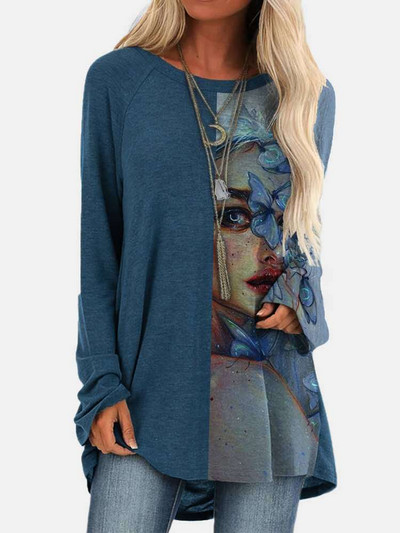 Új divatos női elegáns bő pulóver hosszú ujjú felsők női O-nyakú póló tavaszi mintás pólók