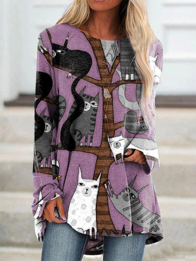 Új divatos női elegáns bő pulóver hosszú ujjú felsők női O-nyakú póló tavaszi mintás pólók