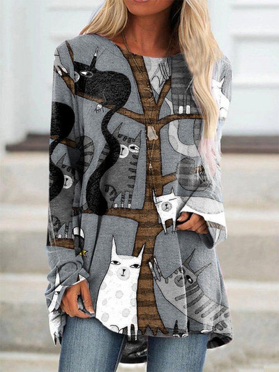 Új divatos női elegáns bő pulóver hosszú ujjú felsők női O-nyakú póló tavaszi mintás pólók