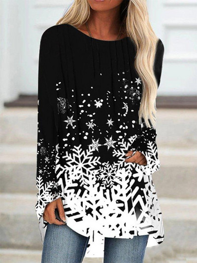 Új divatos női elegáns bő pulóver hosszú ujjú felsők női O-nyakú póló tavaszi mintás pólók