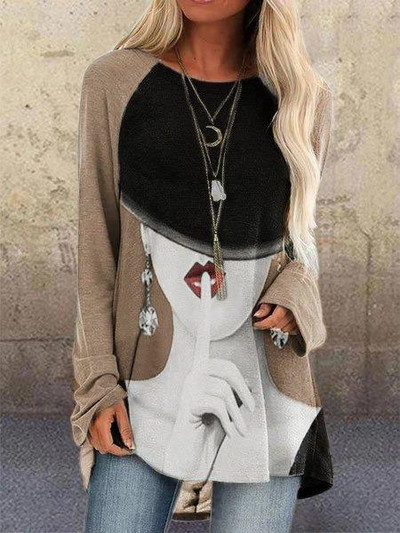 Új divatos női elegáns bő pulóver hosszú ujjú felsők női O-nyakú póló tavaszi mintás pólók