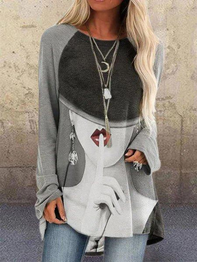 Új divatos női elegáns bő pulóver hosszú ujjú felsők női O-nyakú póló tavaszi mintás pólók