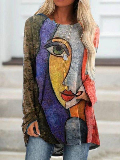 Új divatos női elegáns bő pulóver hosszú ujjú felsők női O-nyakú póló tavaszi mintás pólók