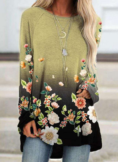 Új divatos női elegáns bő pulóver hosszú ujjú felsők női O-nyakú póló tavaszi mintás pólók