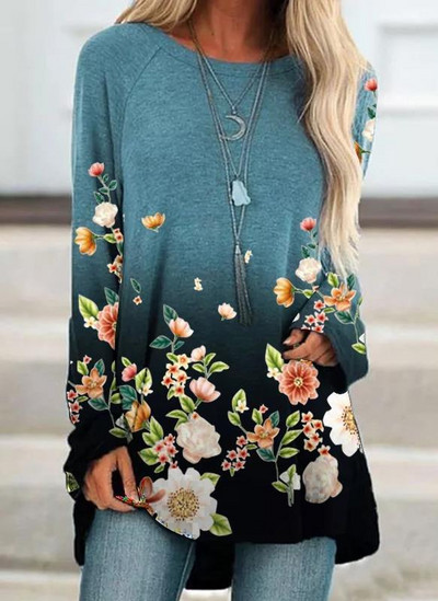 Új divatos női elegáns bő pulóver hosszú ujjú felsők női O-nyakú póló tavaszi mintás pólók