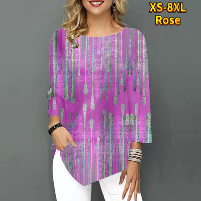 2022-es új, szabálytalan szegélyű, háromnegyedes ujjú nyári kerek nyakú felső retro póló, új dizájnú, nyomott pulóver, női mindennapi póló