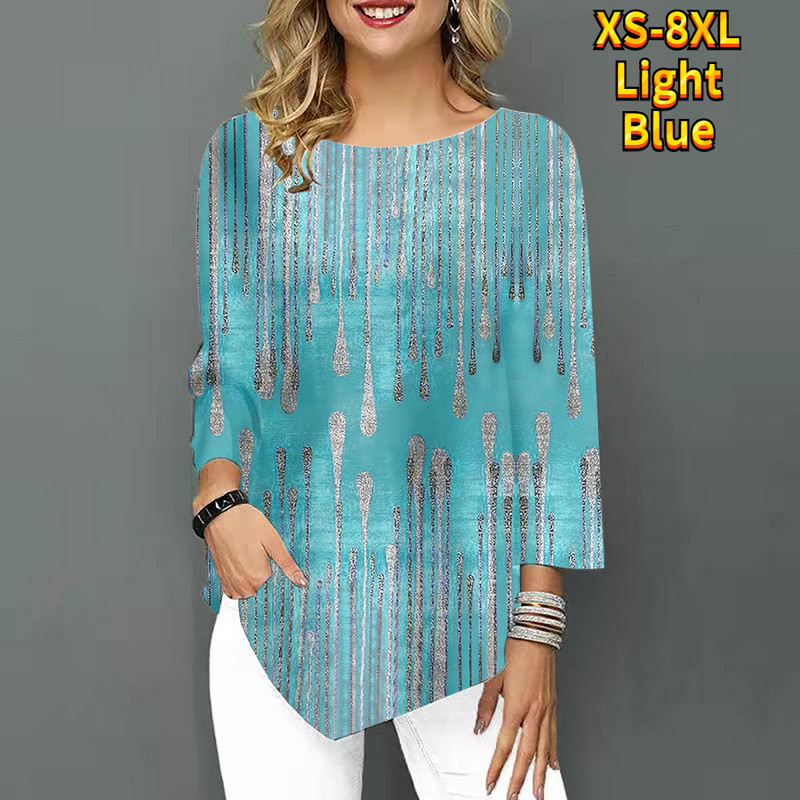 2022-es új, szabálytalan szegélyű, háromnegyedes ujjú nyári kerek nyakú felső retro póló, új dizájnú, nyomott pulóver, női mindennapi póló