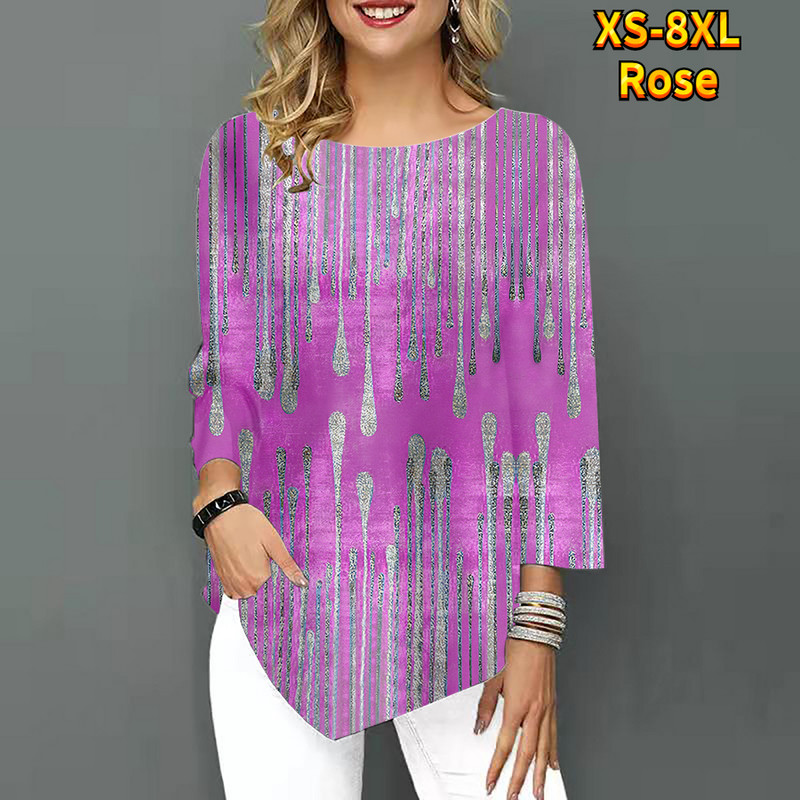 2022-es új, szabálytalan szegélyű, háromnegyedes ujjú nyári kerek nyakú felső retro póló, új dizájnú, nyomott pulóver, női mindennapi póló