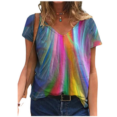 New 2021 Summer Oversized T Shirts Women V-Neck 3D Gradient Tops 5XL Large Sizes Ladies Casual Short Sleeve Fashion Tee Clothes