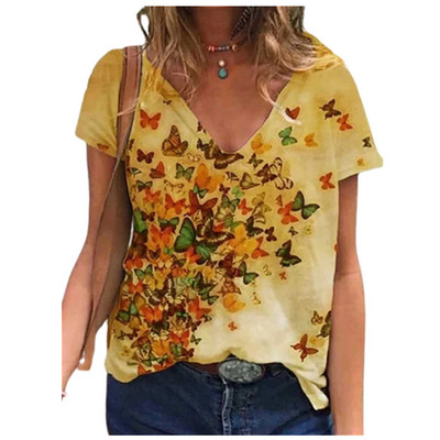 Nauji 2021 m. vasaros dideli marškinėliai moteriški V formos iškirptė 3D gradiento viršutiniai 5XL dideli dydžiai moteriški laisvalaikio trumpomis rankovėmis madingi marškinėliai