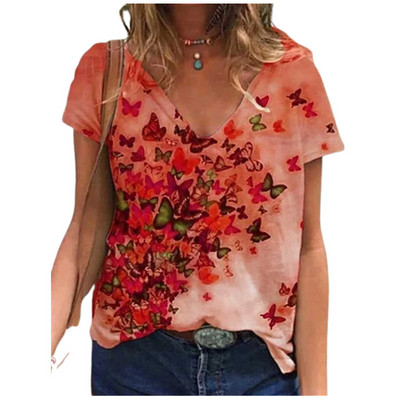 Nauji 2021 m. vasaros dideli marškinėliai moteriški V formos iškirptė 3D gradiento viršutiniai 5XL dideli dydžiai moteriški laisvalaikio trumpomis rankovėmis madingi marškinėliai