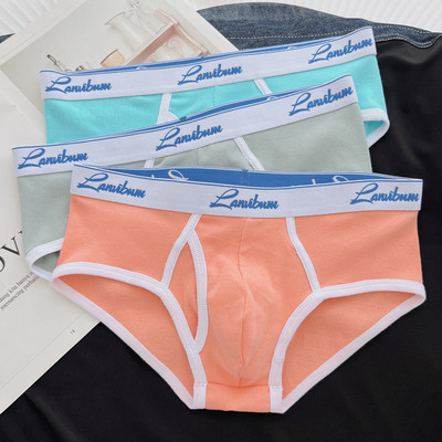 3 vyriškų medvilninių kelnaičių rinkinys su plačia elastine juostele ir užrašu