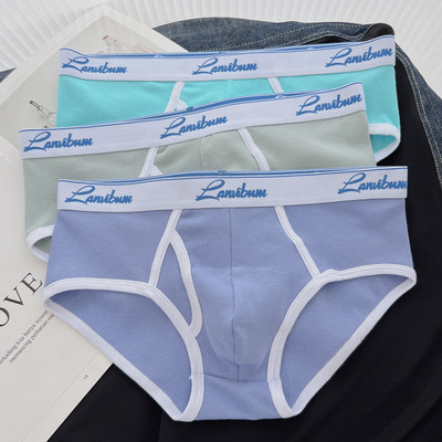 3 vyriškų medvilninių kelnaičių rinkinys su plačia elastine juostele ir užrašu