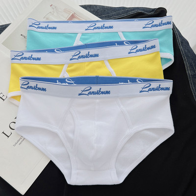 3 vyriškų medvilninių kelnaičių rinkinys su plačia elastine juostele ir užrašu