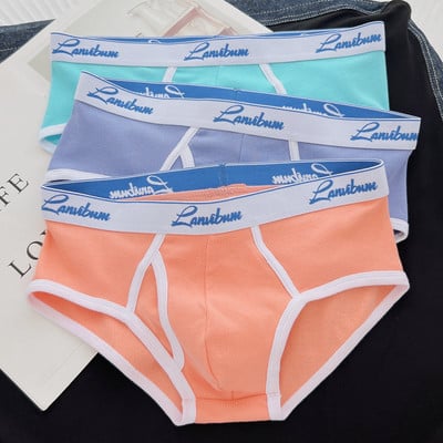 3 vyriškų medvilninių kelnaičių rinkinys su plačia elastine juostele ir užrašu