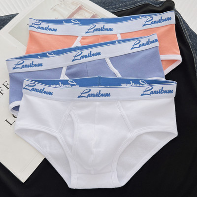 3 vyriškų medvilninių kelnaičių rinkinys su plačia elastine juostele ir užrašu