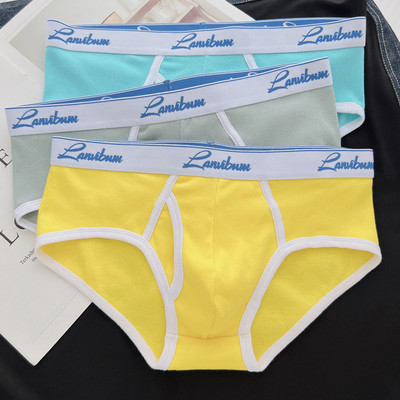 3 vyriškų medvilninių kelnaičių rinkinys su plačia elastine juostele ir užrašu