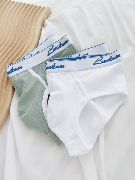 3 vyriškų medvilninių kelnaičių rinkinys su plačia elastine juostele ir užrašu