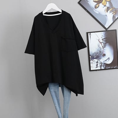 Jarné veľké voľné tričká s dlhým rukávom, dámske bavlnené tričká s výstrihom do V, ležérne tričko s krátkym rukávom, základné tričko s topmi a dlhým rukávom