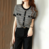 Elegantiški madingi megzti trumpomis rankovėmis megzti viršūnės, 2022 m. vasaros mygtukai, nertiniai, marškinėliai, moteriški drabužiai